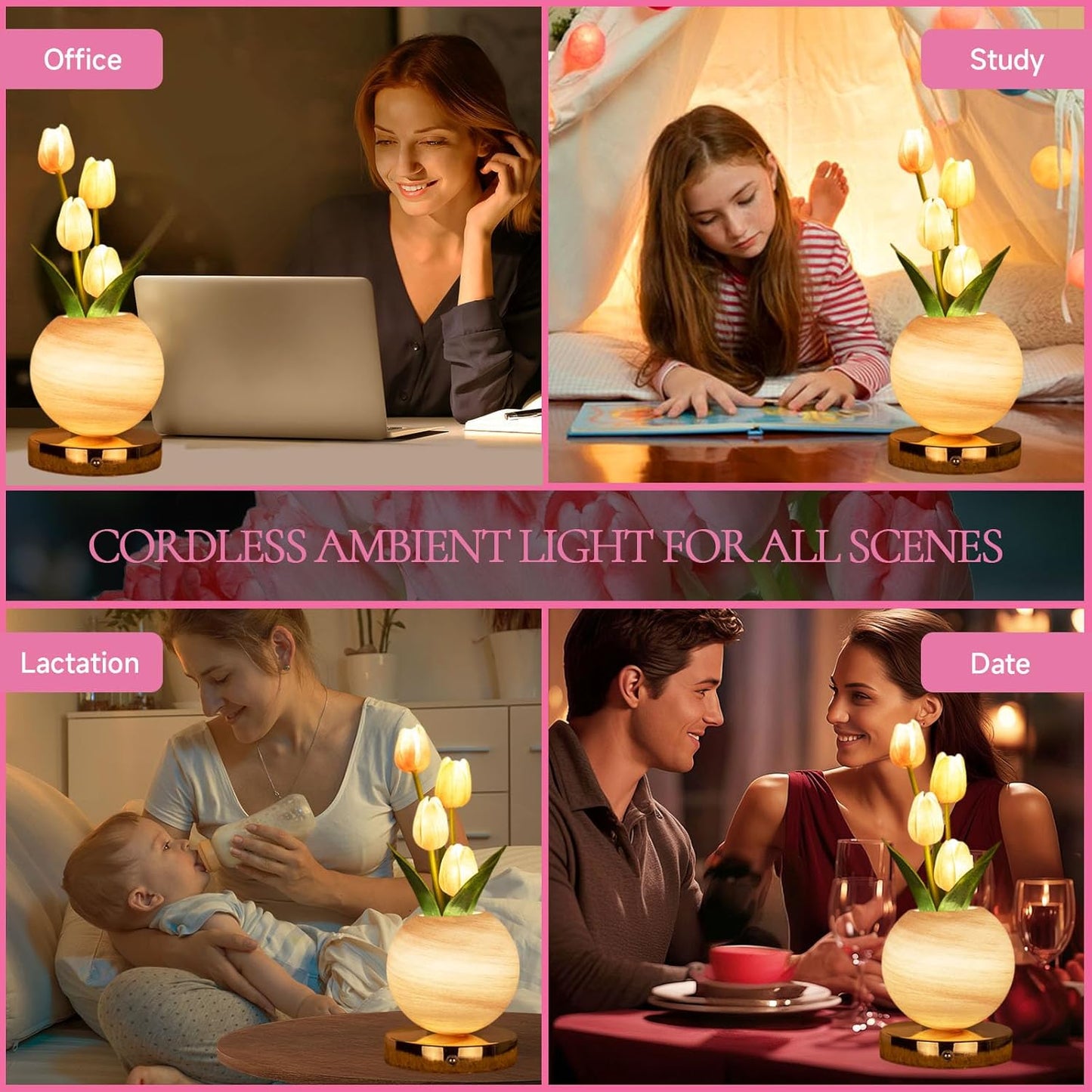 Tuloria Tulip Night Lamp – Rechargeable Touch-Control Ambient Flower Light for Cozy Bedrooms
