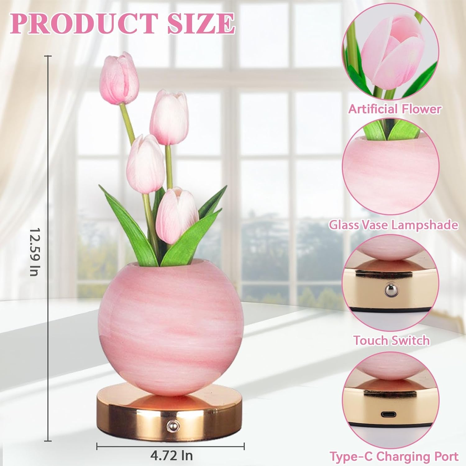 Tuloria Tulip Night Lamp – Rechargeable Touch-Control Ambient Flower Light for Cozy Bedrooms