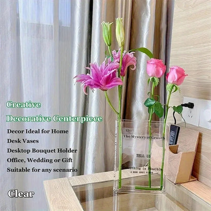 Novelle Book Vase – Minimal Acrylic Flower Vase for Aesthetic Room & Desk Decor