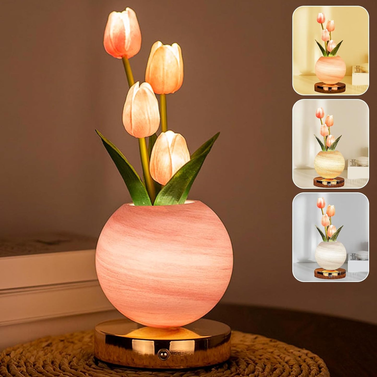 Tuloria Tulip Night Lamp – Rechargeable Touch-Control Ambient Flower Light for Cozy Bedrooms