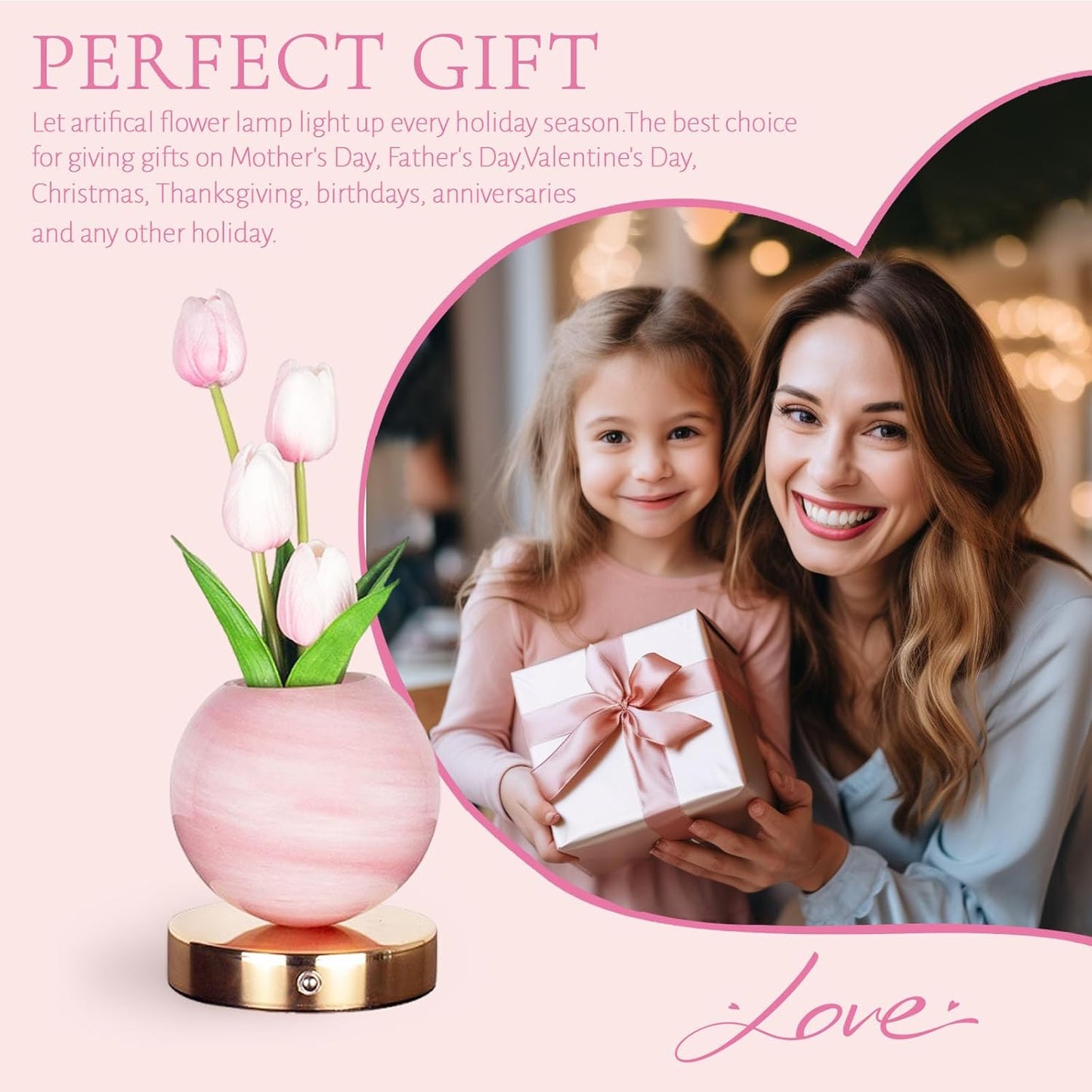 Tuloria Tulip Night Lamp – Rechargeable Touch-Control Ambient Flower Light for Cozy Bedrooms