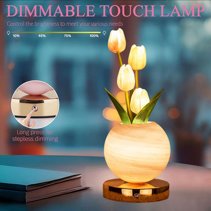 Tuloria Tulip Night Lamp – Rechargeable Touch-Control Ambient Flower Light for Cozy Bedrooms