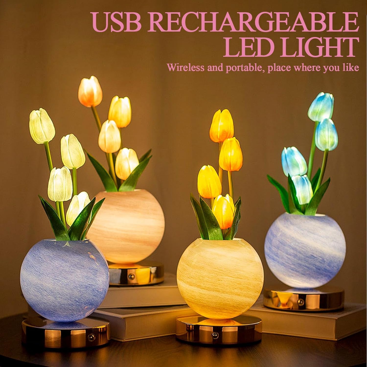 Tuloria Tulip Night Lamp – Rechargeable Touch-Control Ambient Flower Light for Cozy Bedrooms