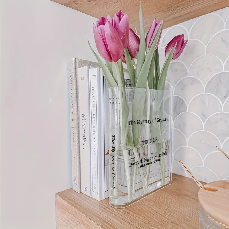 Novelle Book Vase – Minimal Acrylic Flower Vase for Aesthetic Room & Desk Decor