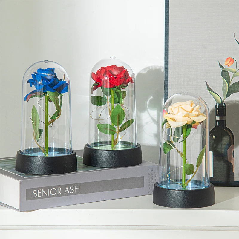 Everaura Eternal Rose Lamp – LED Glass Dome Ambient Flower Light for Cozy Room Decor