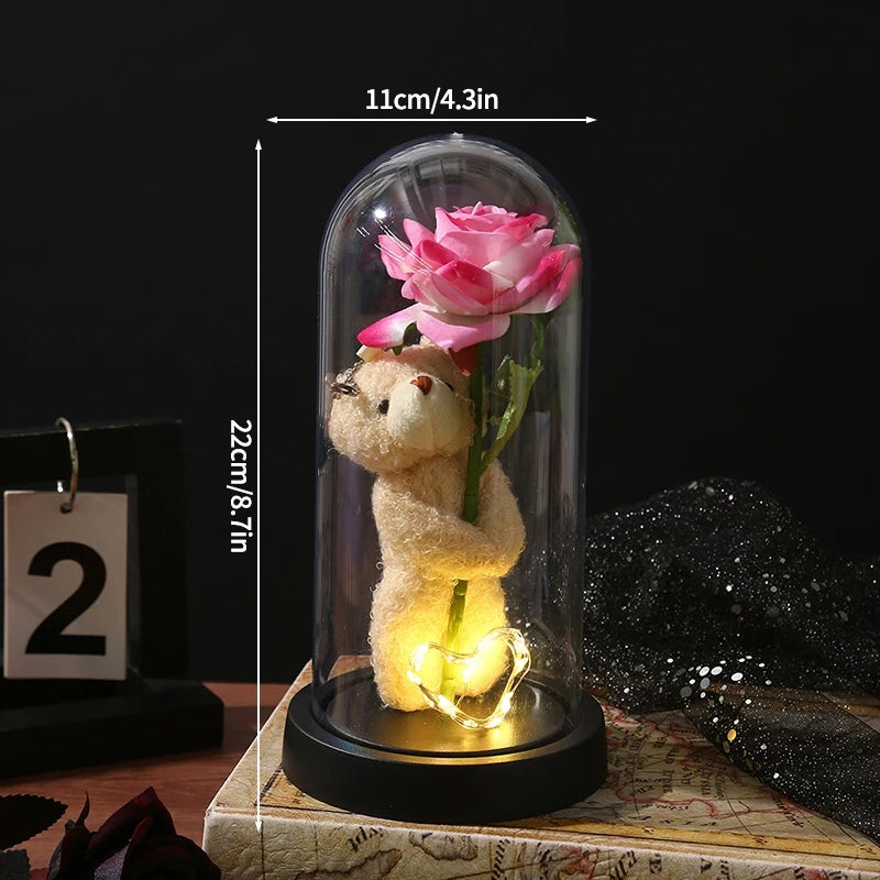 Everaura Eternal Rose Lamp – LED Glass Dome Ambient Flower Light for Cozy Room Decor