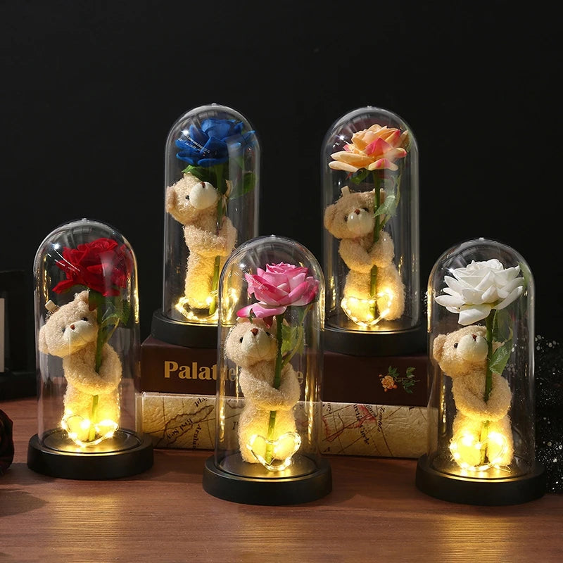 Everaura Eternal Rose Lamp – LED Glass Dome Ambient Flower Light for Cozy Room Decor