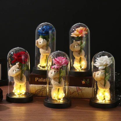 Everaura Eternal Rose Lamp – LED Glass Dome Ambient Flower Light for Cozy Room Decor