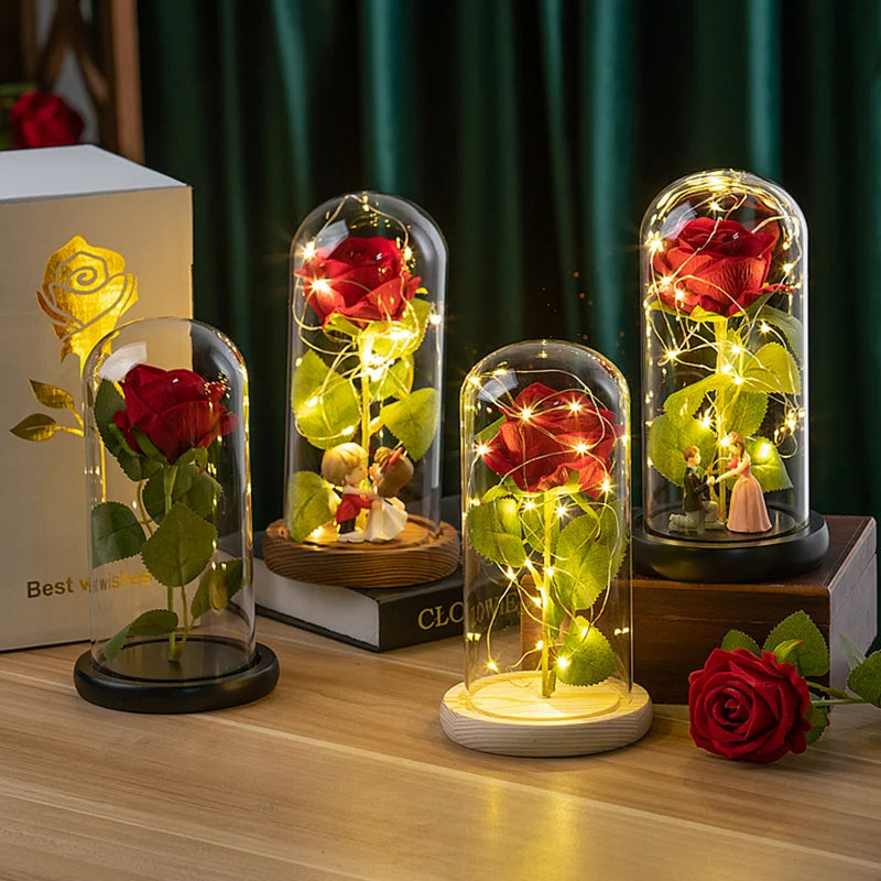 Everaura Eternal Rose Lamp – LED Glass Dome Ambient Flower Light for Cozy Room Decor