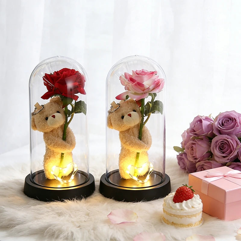 Everaura Eternal Rose Lamp – LED Glass Dome Ambient Flower Light for Cozy Room Decor
