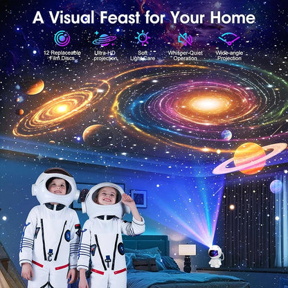 Astronaut Galaxy Projector with 12 Image Discs – LED Planetarium Night Light for Bedroom, Star Projector Ceiling Light, Space-Themed Mood Lamp, Nebula Galaxy Room Decor for Kids, Teens & Adults Home Decoration