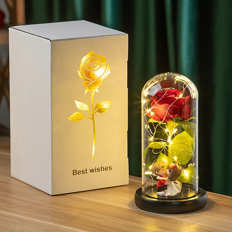 Everaura Eternal Rose Lamp – LED Glass Dome Ambient Flower Light for Cozy Room Decor