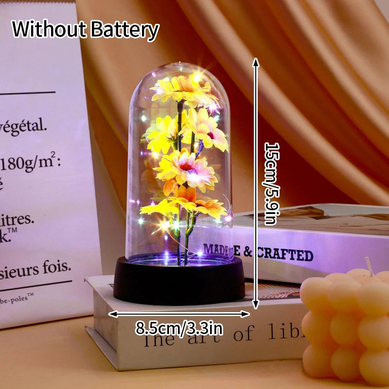Everaura Eternal Rose Lamp – LED Glass Dome Ambient Flower Light for Cozy Room Decor