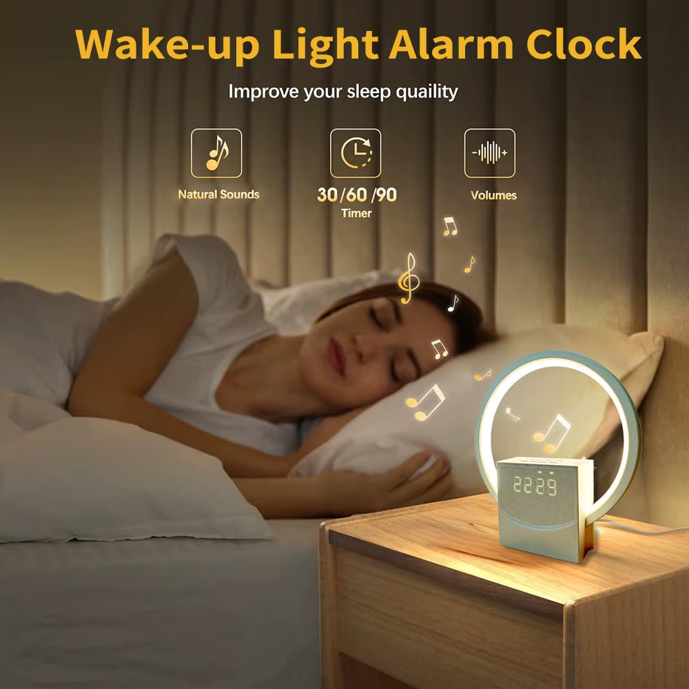 Sunrise Simulation Alarm Clock with Bluetooth Speaker & White Noise Machine – LED Wake Up Light, Smart Bedside Night Lamp, Digital Alarm Clock for Bedroom, Sleep Aid, Home Office Desk Decor with Ambient Lighting