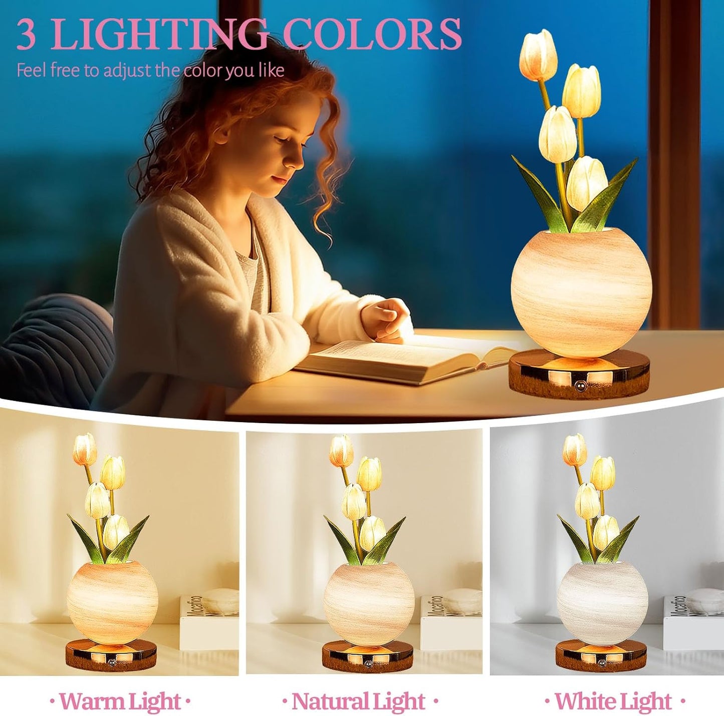 Tuloria Tulip Night Lamp – Rechargeable Touch-Control Ambient Flower Light for Cozy Bedrooms