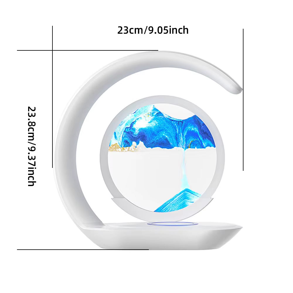 3D Quicksand Table Lamp with USB Wireless Charging – Rotating Hourglass Sand Art Night Light, Modern LED Desk Lamp for Bedroom, Office & Living Room Decor, Relaxing Moving Sand Painting Ornament, Aesthetic Bedside Lamp