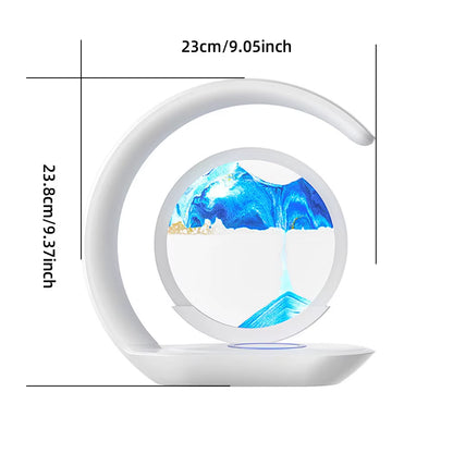 3D Quicksand Table Lamp with USB Wireless Charging – Rotating Hourglass Sand Art Night Light, Modern LED Desk Lamp for Bedroom, Office & Living Room Decor, Relaxing Moving Sand Painting Ornament, Aesthetic Bedside Lamp